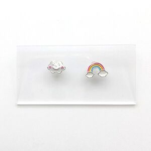 Kawaii rainbow and cloud asymmetrical stud earrings